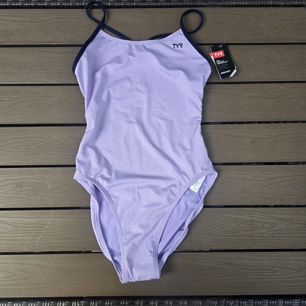 TYR Women's Durafast Elite Solid Lavender Cutoutfit 1 Piece Swimsuit SZ 34 New